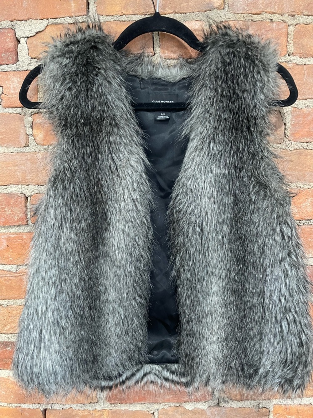 Club Monaco Gray Faux Fur Vest with Black Lining | Size Small